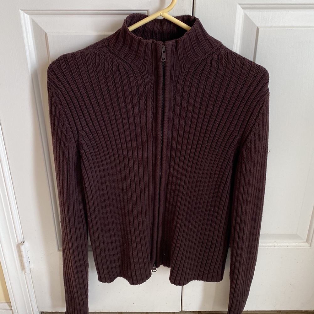 Ribbed Knit Full Zip Up Sweater